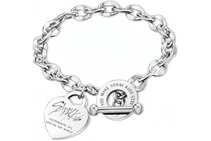 SOSAYI Stray SKZ Bracelet unisexe en acier inoxydable avec pendentif en forme de cœur avec 1 autocollant SKZ 3D et 2 Photocard SKZ, article de fan de Kpop Cadeau pour Stay