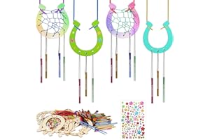 Matogle 16 Stück Hufeisen Deko Windspiel Bastelset Kinder Mitgebsel Kindergeburtstag Mädchen Gastgeschenke Kreativsets Holz Windspiel Basteln für Draußen Hängend