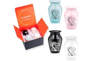 GREDSTAR Small Keepsake Urns for Human Ashes - Set of 4 - Mini Funeral Urn Tree of Life Cremation Urns for Ashes, Ceramic Memorial Ashes Holder Share Urn with Family & Friends