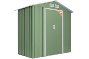 Wasabi - Caseta Jardín Exterior 2,57 m2 Light Green – 4 Rejillas Anticondensación – Verde y Beige - Puerta Corredera Doble – Techo a Dos Aguas - Cobertizo de Metal Almacenaje Exterior