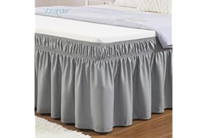 Vocander Double Bed Valance Sheet Light Grey, Bed Skirt Pleated Wrap Around 135 x 190 cm for Double Size Bed Frame & Platform, Easy to Install Machine Washable