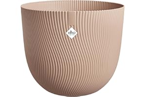 Elho Sereh Round 30 - Pot de Fleur - Interieur & Extérieur - Plastique 100% Recyclé - Ø 29.5 x H 25.3 cm - Marron/Argile Froide
