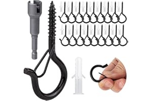 KINGLAKE Screw in Hooks, 30 Pcs Q Hanger Hooks for Outdoor Christmas String Light, Safety Buckle, Fence Celling Black Screw Hook for Wood Wall Hanging Fairy Lights Plants Bird Feeders Cups