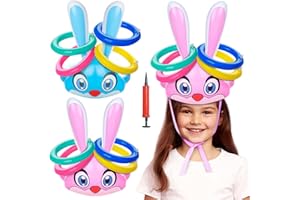 SILOM Easter Inflatable Bunny Ring Toss Game, 15pcs Easter Rabbit Ears Ring Toss Party Games Inflatable Ring Toys Gifts for Kid Family School Party Favor Indoor Outdoor Easter Toss Game