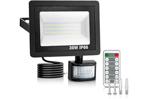 ADRREYUFNY Security Lights Outdoor Motion Sensor, 30W PIR Lights Outdoor with Remote Control, 6500K Led Security Lights with Motion Sensor Mains Powered IP66 Waterproof Security Light for Garden,Forecourt