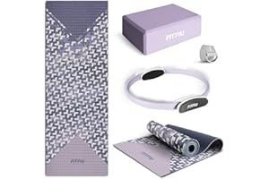 Fitfiu Fitness KITWELL-400 Pack di 4 Accessori Yoga Pilates Colore Lilla con Tappetino, Blocco, Anello e Cinghia Include Guida di Esercizi Wellness