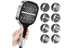 AQUOTA Duschkopf Wassersparend Universal Quadratisch mit 8 Sprühmodellen Einhändig Verstellbar Einfacher Austausch
