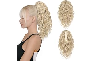 FLUFYMOOZ Ponytail Extension, 12" Short Claw Ponytail Extension Wavy Curly Jaw Clip in Pony tails Hair Extension Natural Synthetic Hairpiece for Women (Cool Blonde)