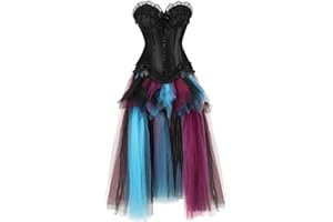 Grebrafan Corset Falda Tul Larga Steampunk Conjunto de Corsés y Bustiers Rayas