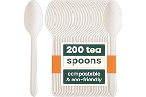 HAAGO 200 łyżeczek PLA do łyżeczek biodegradowalnych kompostowalnych sztućców (białe, 12,5 cm) - przyjazne dla środowiska przybory do kawy, deserów, lodów, wytrzymałe, 100% całkowicie naturalne materiały