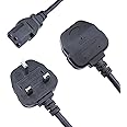 Lite-an 1.8 Meter Kettle Lead with 5 Amp plug UK 3 Pin Plug BS1363 for Samsung TV Power Cable, Monitor, PS4 Pro, Xbox, PC - IEC Cable C13 to IEC C14 Inlet Power cord, Black