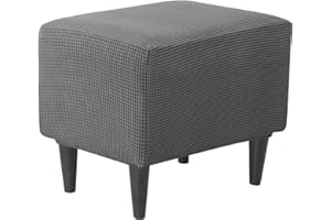 JHLD Rechteckiger Stretch Ottomane Schonbezug, Ottomane Bezug Elastische Hockerbezug Jacquard Hocker Husse für Fußhocker Quadratisch Mit elastischem Boden Für Katzen Hunde -dunkelgrau-klein