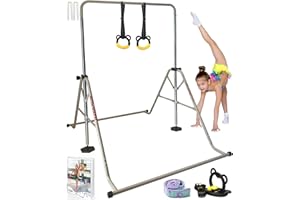 YOUTIFUN 62" Gymnastics Bar 5Height (Steel/Fiberglass) Kids Gym Equipment 5 Level Height Adjustable Pull Up Horizontal Gymnastic Bar, Gymnastics Equipment for Home for Girls & Boys 3 to 12 years old