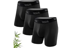 YESWEL Mens Bamboo Boxers, Longer Leg Boxer Shorts with Fly, Anti - Chafing Underwear Trunks, No Itchy Labels Underpants Pack of 3 (S-4XL)