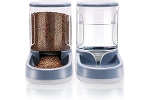 Lucky-M Automatyczny podajnik i podlewacz dla zwierząt domowych, karmnik dla psów, kotów, dozownik wody 3,8 l, 2 w 1, dozowniki wody dla kotów, dla małych, średnich i dużych zwierząt (szary styl C)