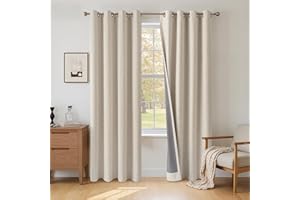 INOVADAY 100% Blackout Curtains 84 Inch Drop 2 Panels, Thermal Insulated Eyelet Curtains with Coating Back Layer for Bedroom & Living Room, 50" W x 84" L, Cream