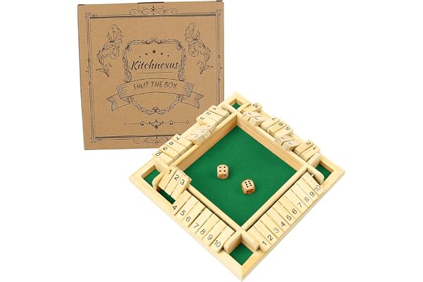 Kitchnexus Shut The Box Jeu de Table en Bois pour 2 et 4 Joueurs Jeu de Dés Jeux de mathématiques de Table en Bois pour Adultes et Enfants