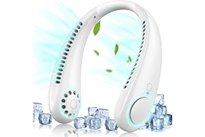 NAMOUK Ventilateur de Cou, 360° Ventilateur Portable Sans Lame, 3 Vitesses USB Rechargeable, Ventilateur Cou silencieux Personnel pour Bureau Domicile Voyage En Plein Air, Cadeaux pour Femmes et Hommes，Blanc