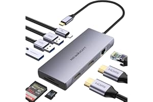 Laptop Docking Station Dual Monitor, Newmight Dual HDIM Adapter für 2 Monitore mit 2 HDIM 4K, 1 Gbps Ethernet, PD 100W Aufladen, 3 USB 3.0, SD/TF Reader, USB C Docking Station für HP/Dell