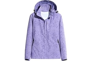 BOTCAM Veste softshell pour femme - Imprimé tendance - Veste à capuche solide - Vestes de sport d'extérieur - Veste fonctionnelle coupe-vent et imperméable - Veste demi-saison printemps et automne - Grandes