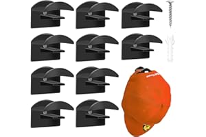 HOAAIGO 10 Pcs Adhesive Hat Rack for Wall, Minimalist Hat Hooks Design for Baseball Caps, Strong Hold Hat Hangers with Screw, Drilling Hole Black Hat Rack Storage for Door Closet