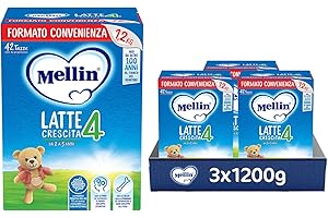 MELLIN 4 - Latte di Crescita in Polvere per Bambini - dal 2° anno compiuto al 3° anno - Confezione da 3600 grammi (3 x 1200g)