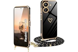 XCYYOO Handykette Redmi 13C 4G Hülle mit Band mit Herz Love Design,Handyhülle mit Kette Galvanisierte Kratzfest Schutzhülle Silikon Slim Bumper Stoßfest Dünn Hülle mit Kordel