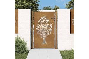 Emmtore Gartentor Gartentür mit Baum-Design, Abschließbar Hoftor Eingangstor für Garten Terrasse, Tor Zauntor Gartenpforte 105x155 cm Cortenstahl Baum-Design