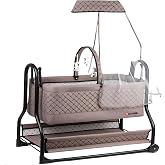 NPractical Mother's Side Rocking Basket Hammock Luxury Baby Crib Erasable Portable Metal (Brown)