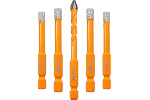 EXFEIN Diamond Tile Drill Bits and Carbide Masonry Drill Bits 5pcs/set - 6mm*5 for Positioning and Drilling Ceramic Porcelain Tile Marble Granite Masonry
