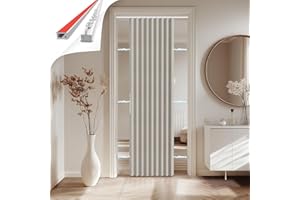 Jilron 100% Blickdichter Türvorhang – Faltbarer Akordion-Stil mit Magnetverschluss, Klebemontage ohne Bohren, inkl. Klebeschiene, Verdunkelung & Windschutz,Cremeweiß, H201 x B106 cm