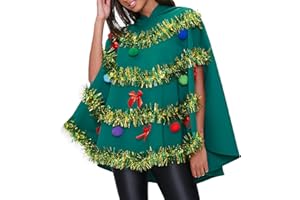 Springcmy Poncho de sapin de Noël à capuche, cape avec nœud, boule de cheveux, décoration verte (A-vert, S), a-vert, S