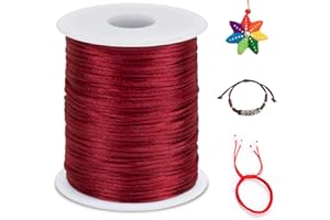 LEREATI Cola de Raton 1.5mm x 100m Cuerda Nylon Cordón de Satén Nailon, Hilo Macrame para Hacer Pulseras, Reborde, Joyería, Anudado Chino (Rojo Vino)
