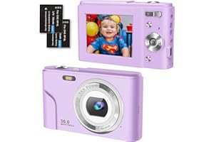 Digital Camera 1080P Full HD Compact Camera 36MP Vlogging Camera with 16X Digital Zoom, FamBrow Photo Camera 2.4 Inch LCD Mini Video Camera for Students/Children/Adults/Beginners（Purple）