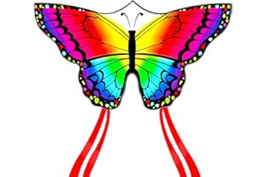 Flying Hoofer Cometa de mariposa para niños y adultos, fácil de volar, cometa grande de una sola línea para viajes a la playa, parque y actividades familiares al aire libre, viene con mango de cuerda