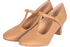 Asyusyu Character Shoes Women T-Strap Closed Toe Character Dance Shoes for Latin Salsa Tango Practice