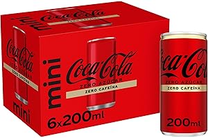 Coca-Cola Zero Azúcar Zero Cafeína, Refresco de Cola sin Azúcar, sin Calorías, sin Cafeína, Pack 6 Mini Latas 200 ml