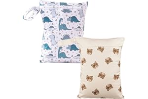 DIIWMME 2-Pack Waterproof Wet Dry Bags for Babies, Reusable Nappy Pouch with Zipper for Travel, Swimming, Beach, Camping and Gym, Diapers, Swimwear and Clothes (B L+L)