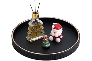 KINGFOM Round Tray, Candle Plate, PU Leather Large Tray Perfume Plate, Coffee Table Decor, Decorative Serving Trays Dining Table Accessories, 30 cm (Black)