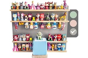 Chedin Large Magnetic Wooden Shelf for Toniebox – Wall Mounted Display Organizer for 60+ Tonies Figures, Solid Pine Kids Room Storage Rack for Nursery & Playroom (Grey large)