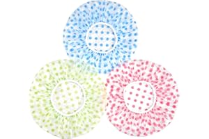 TONGTLETECH Waterproof Shower Caps 3 Packs - Reusable Plastic Shower Cap Bath Hat with Elastic Band, Large Long Hair Protection Hats for Kids Women Men Spa Salon Hair Mask