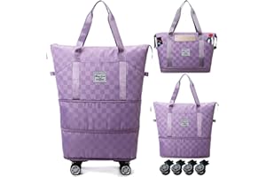 ASNEWKIT Travel Bag with Wheels,Expandable 55L Duffel Bags for Women,Foldable Rolling Duffle Bag with Wheels,Carry on Luggage,Gift for Men Women Suitcases (Purple)