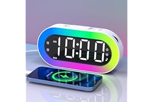 TE-RICH Alarm Clock, Digital Bedside Clock with Night Light, USB Charging Port, Sound Machine, Dimmer, Colourful LED Clock, Small Loud Alarm Clock for Kids Boys Girls Teenagers Heavy Sleepers Bedroom