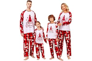SANGDUT Weihnachten Schlafanzug Familien Weihnachts Pyjama Set Langarm Zweiteiler Outfit Herren Damen Kinder Christmas Fun-Nachtwäsche Weihnachtsbaum Muster Hausanzug(Rot,Kind,12-14T)