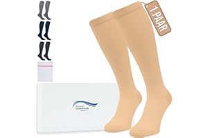 ‎360 RELIEF 360 Relief Kompressionsstrümpfe Damen und Herren - 1 Paar Kompressionssocken Einfarbig für Sport, Laufen, Flug, Reise, Joggen, Radsport, kniestrümpfe, S/M Beige mit Wäschenetz