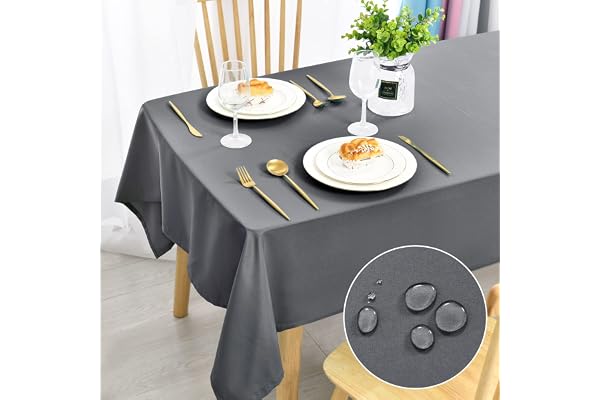 DWCN Nappe Anti-Taches Lavable, 140 x 200 cm, Nappe rectangulaire imperméable, pour Salle à Manger, Noel, Jardin, fête, Mariage ou Maison, Gris Clair