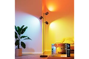 ‎GOVEE Govee 3-Flammen LED Stehlampe, RGBWW Fokus-Verstellbar Stehleuchte, 1500lm, Matter Alexa Kompatibel, 64+ Szenen, Musik Sync, 157cm Stehlampen Schwarz für Wohnzimmer, Schlafzimmer, Lesezimmer Deko