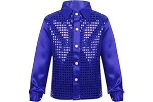 Jhaoyu Kids Boys Choir Latin Jazz Dance Stage Performance Long Sleeve Button Down Sequins Shirt Top