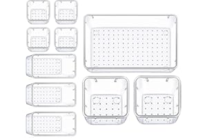 Panzy Home 10 Pcs Drawer Organiser Clear Desk Drawer Organisers Trays Makeup Drawer Divider Clear Plastic Storage Boxes for Bathroom Cosmetics Kitchen Office Stationery