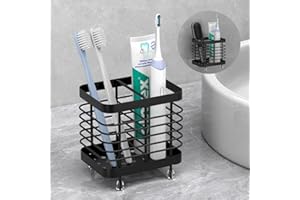 Luxspire Toothbrush Holders for Bathroom, Stainless Steel Electric Toothbrush Holder with Drain Holes, Toothbrush Toothpaste Razor Holder for Shower, Bathroom Accessories, Black